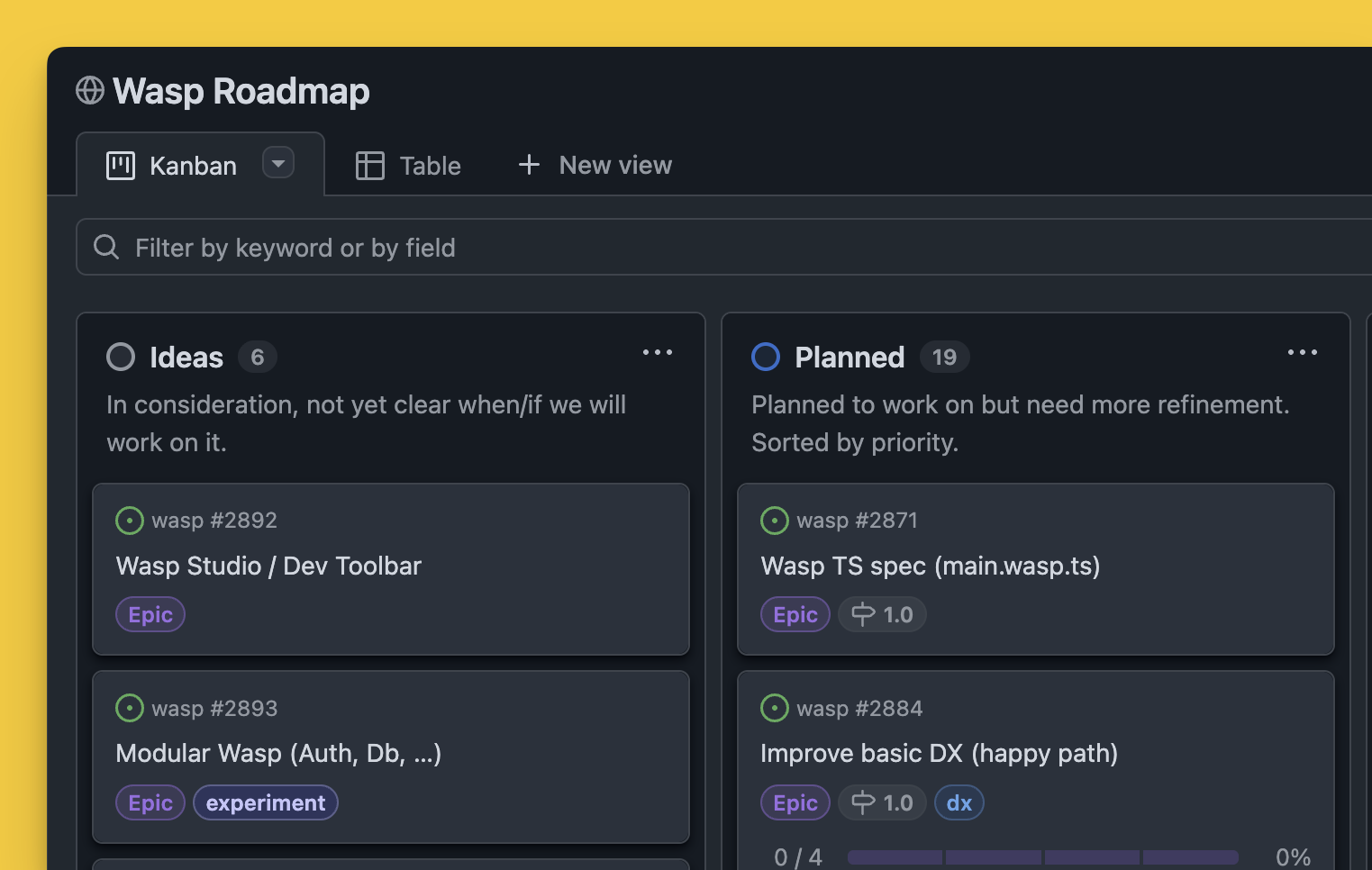 Wasp Roadmap on GitHub